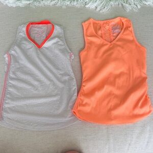 Lucky in Love Girls Neon Coral & White Tank Tops